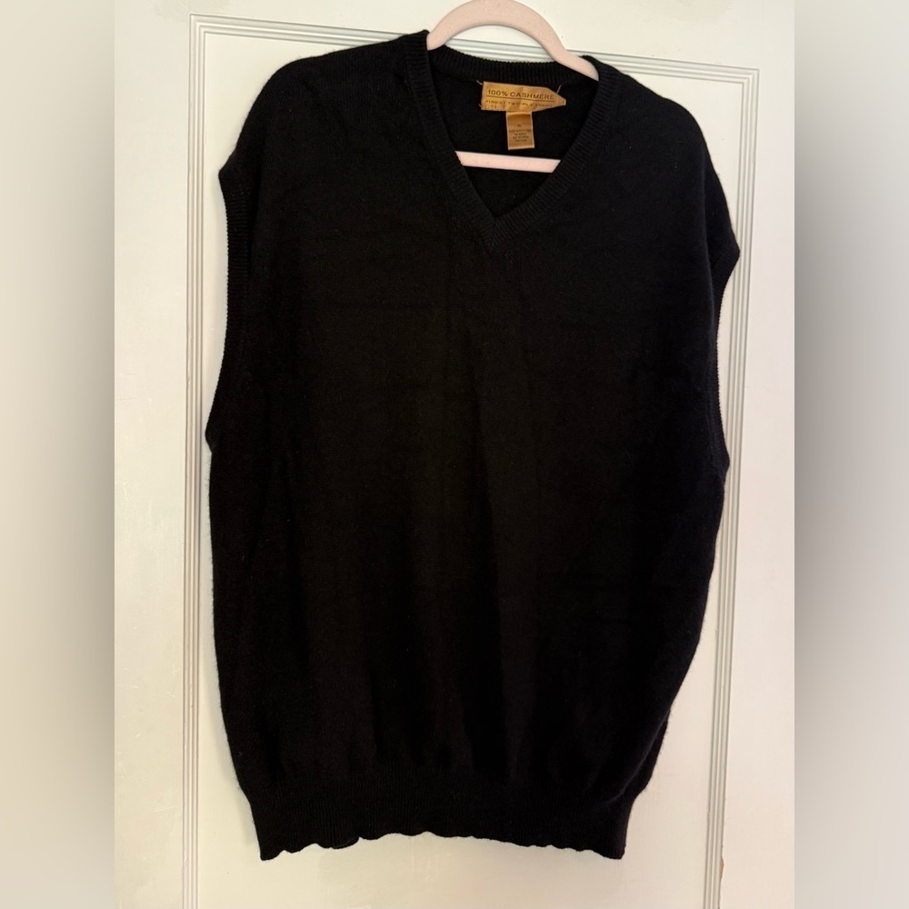100% Cashmere Black V-Neck Men's Sweater Vest Size XL